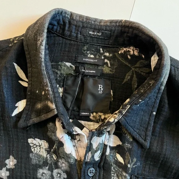 R13 Shredded Seam Drop Neck Shirt Bleached Floral - Picture 7 of 11